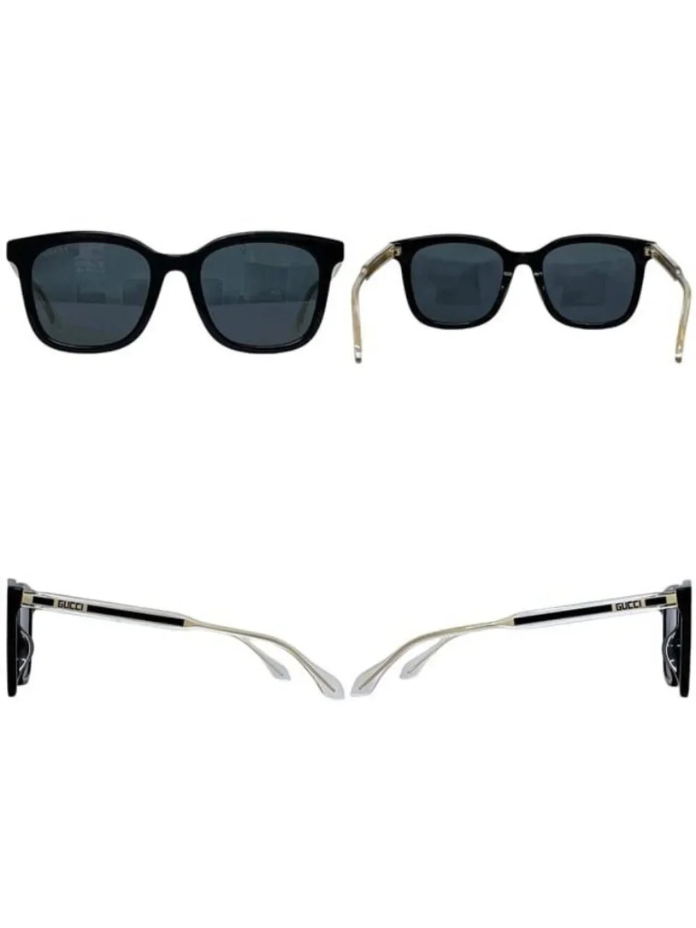 Gucci Sunglasses Frame Black Gold Golden Asian Fit Acetate Eyewear Side Logo